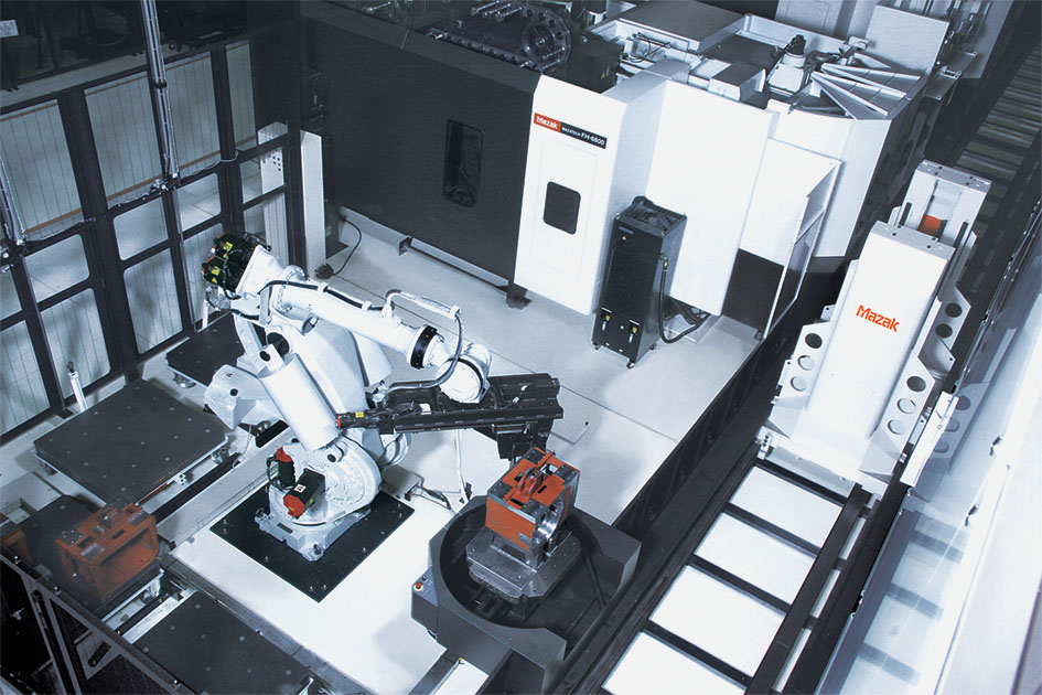 Mazak e-bot articulated robot cell automation for CNC